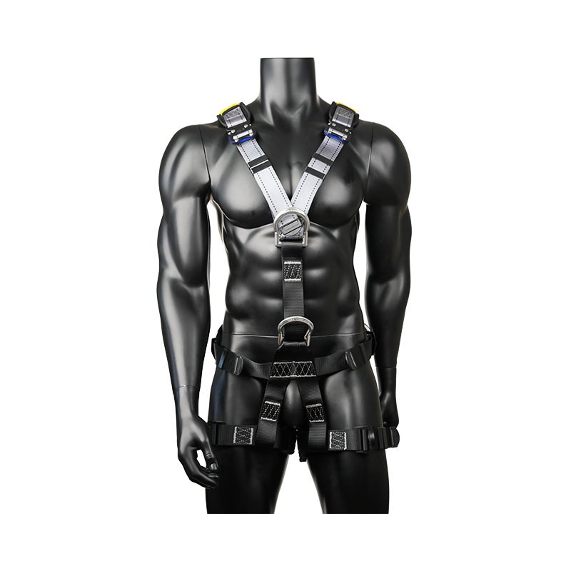 KA14-1 Horolezecký úvazek s 5 hliníkovými D kroužky , 2 rychloupínacími přezkami EN361